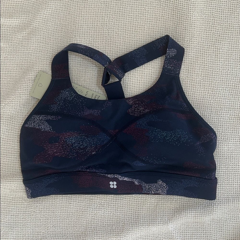 SWEATY BETTY Power Medium Support Sports Bra, Blue Camo, Size Small,NWT